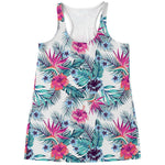 Neon Hibiscus Tropical Pattern Print Women's Racerback Tank Top