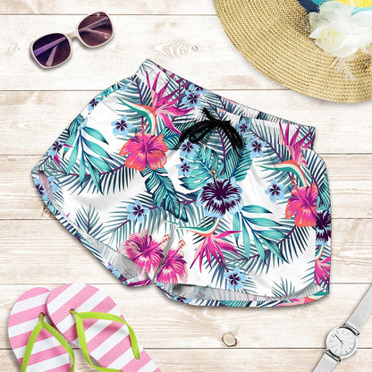Neon Hibiscus Tropical Pattern Print Women's Shorts