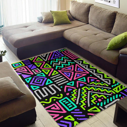 Neon Native Aztec Pattern Print Area Rug GearFrost