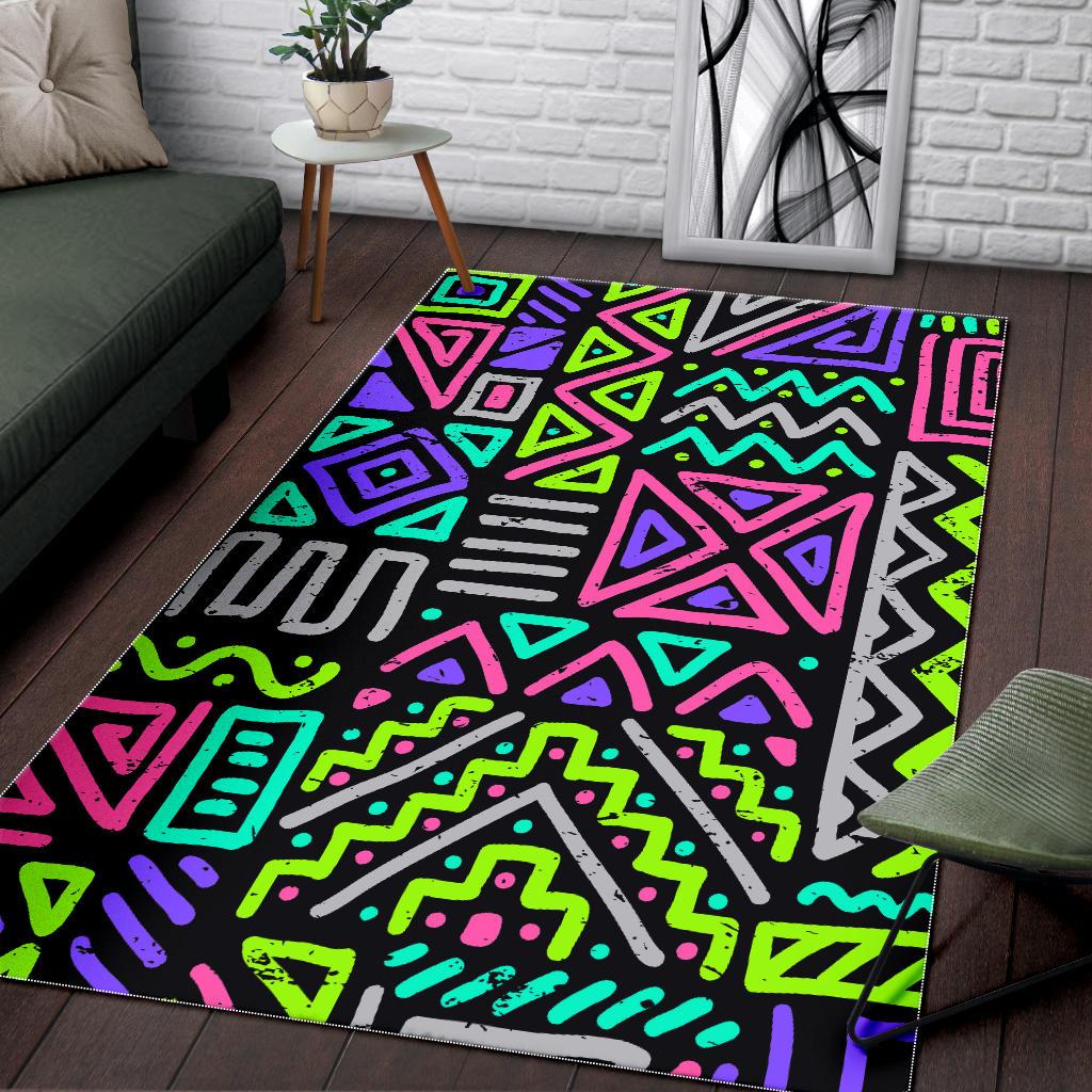 Neon Native Aztec Pattern Print Area Rug GearFrost
