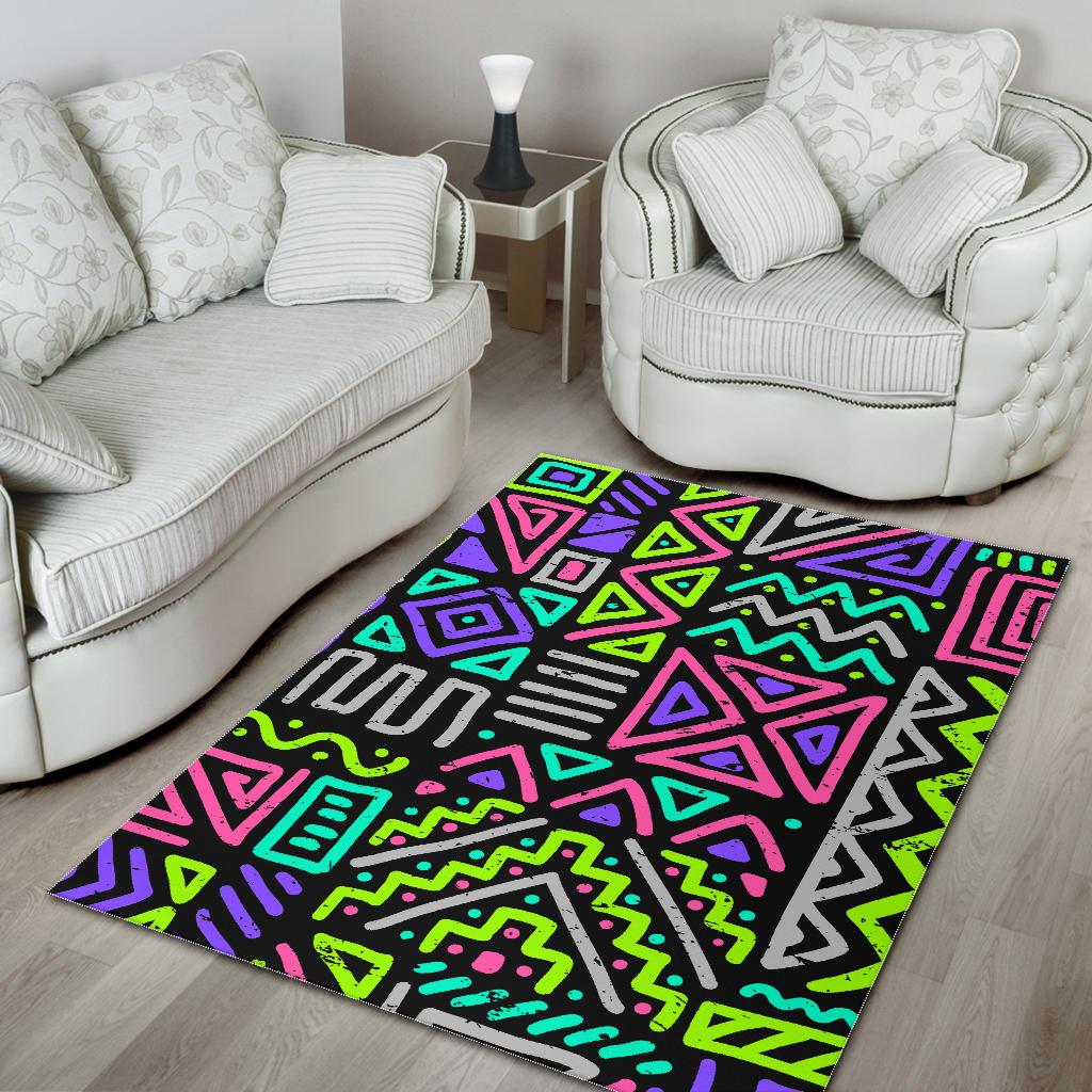 Neon Native Aztec Pattern Print Area Rug GearFrost