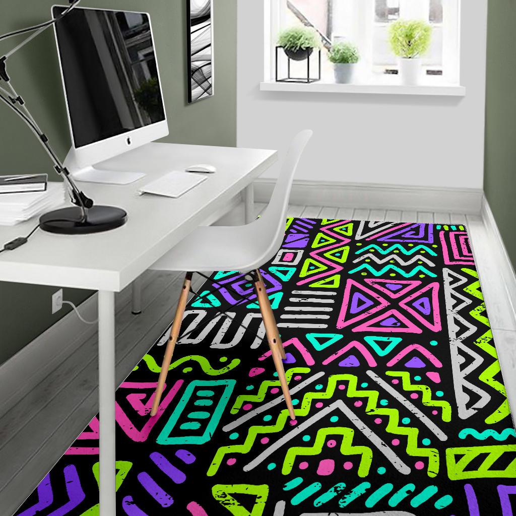 Neon Native Aztec Pattern Print Area Rug GearFrost