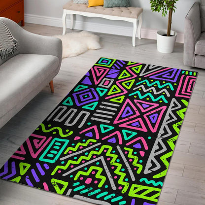 Neon Native Aztec Pattern Print Area Rug GearFrost