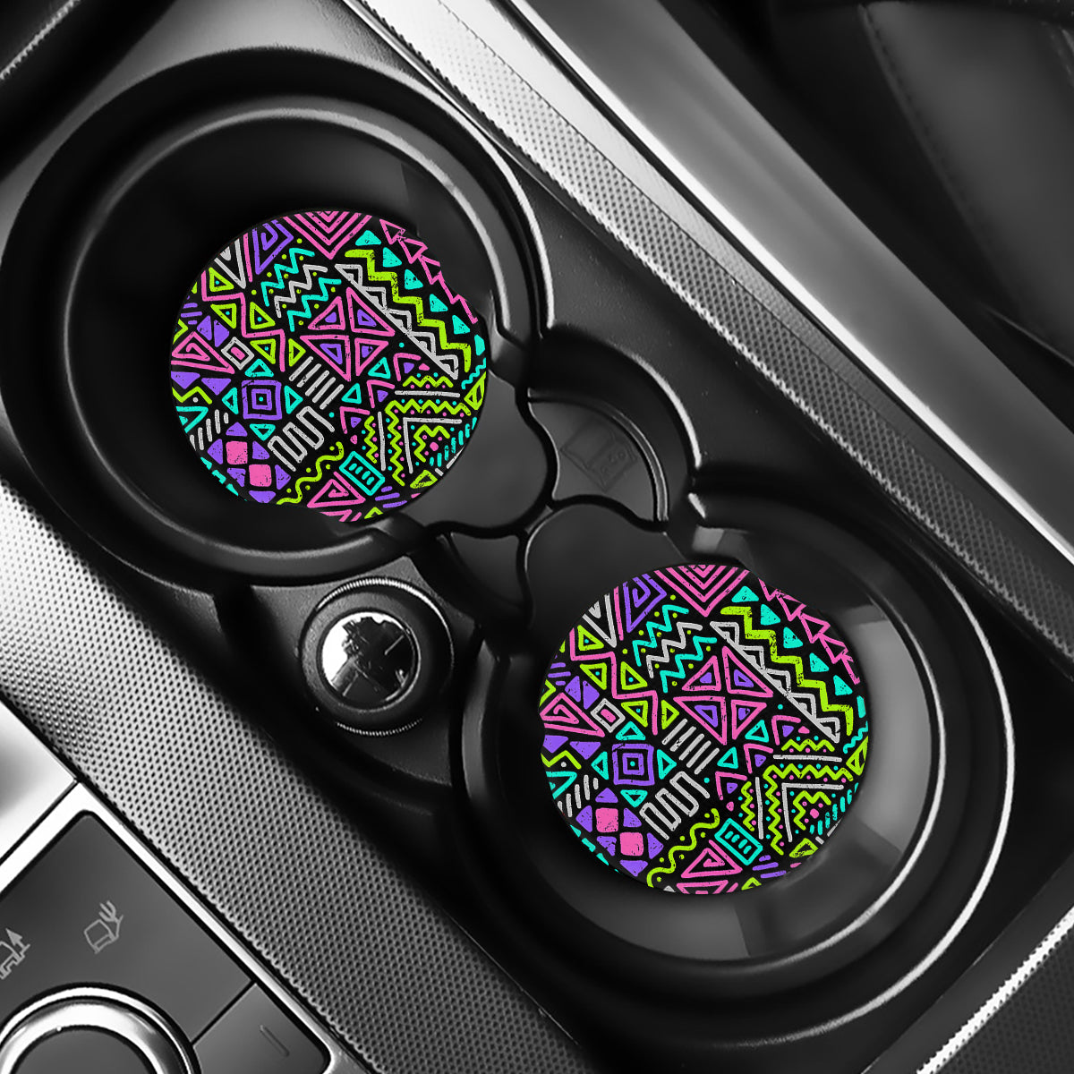 Neon Native Aztec Pattern Print Car Coasters