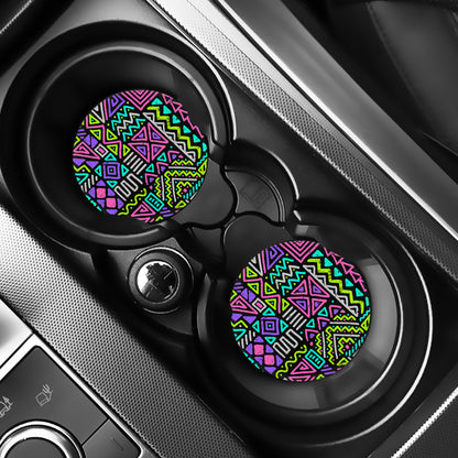 Neon Native Aztec Pattern Print Car Coasters
