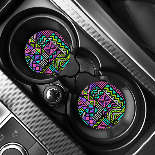 Neon Native Aztec Pattern Print Car Coasters