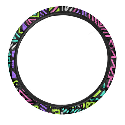 Neon Native Aztec Pattern Print Car Steering Wheel Cover