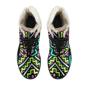Neon Native Aztec Pattern Print Comfy Boots GearFrost
