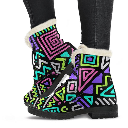 Neon Native Aztec Pattern Print Comfy Boots GearFrost
