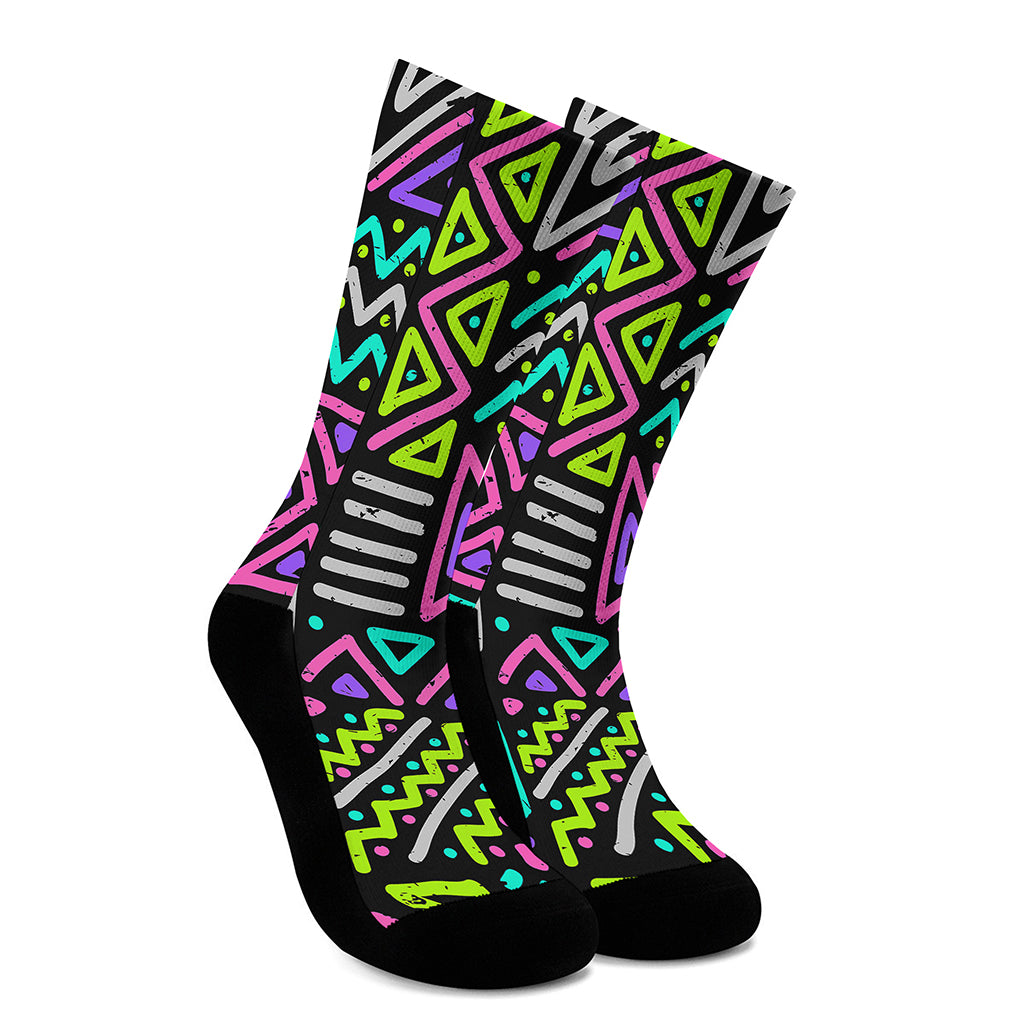 Neon Native Aztec Pattern Print Crew Socks
