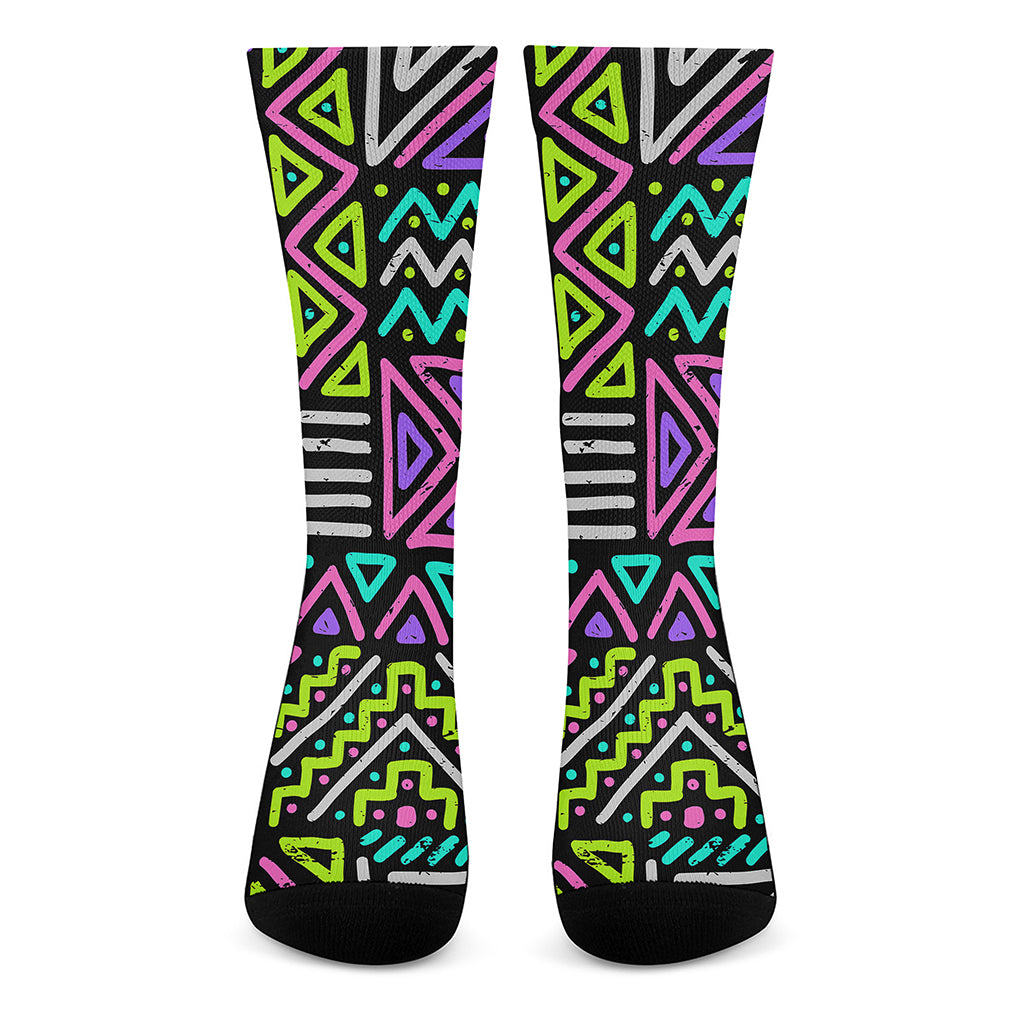 Neon Native Aztec Pattern Print Crew Socks