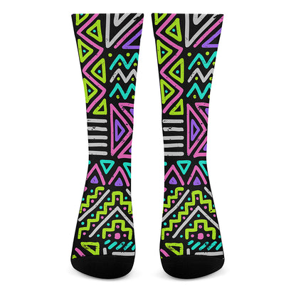 Neon Native Aztec Pattern Print Crew Socks