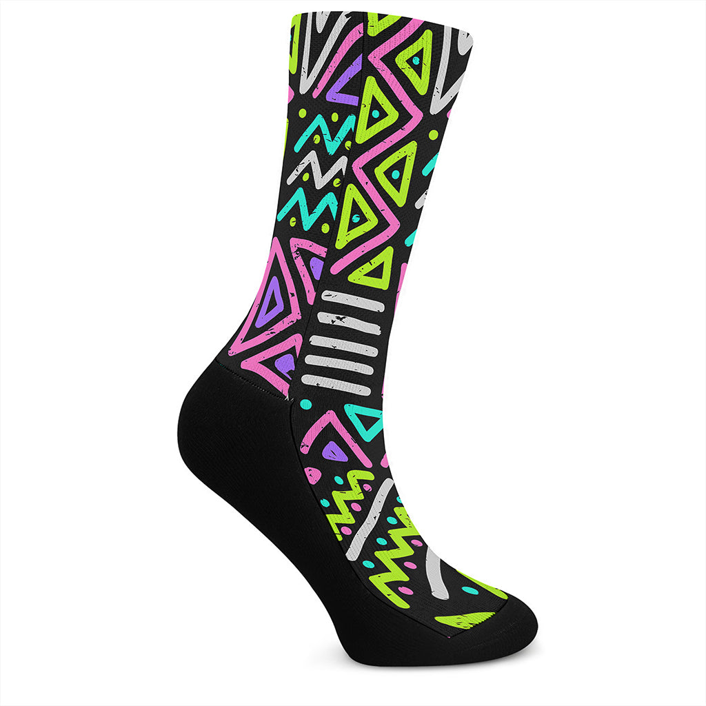Neon Native Aztec Pattern Print Crew Socks