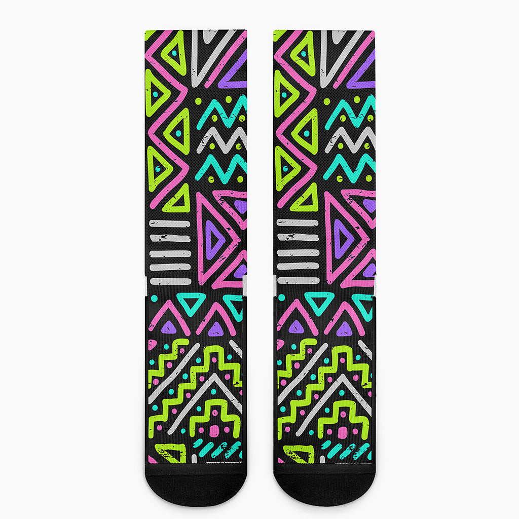 Neon Native Aztec Pattern Print Crew Socks