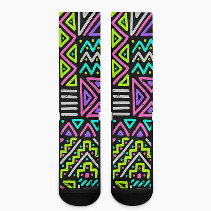 Neon Native Aztec Pattern Print Crew Socks