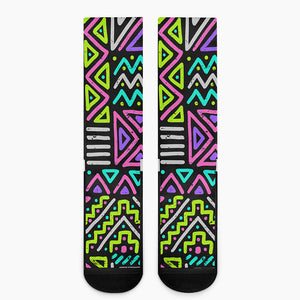 Neon Native Aztec Pattern Print Crew Socks