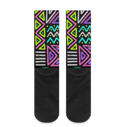 Neon Native Aztec Pattern Print Crew Socks