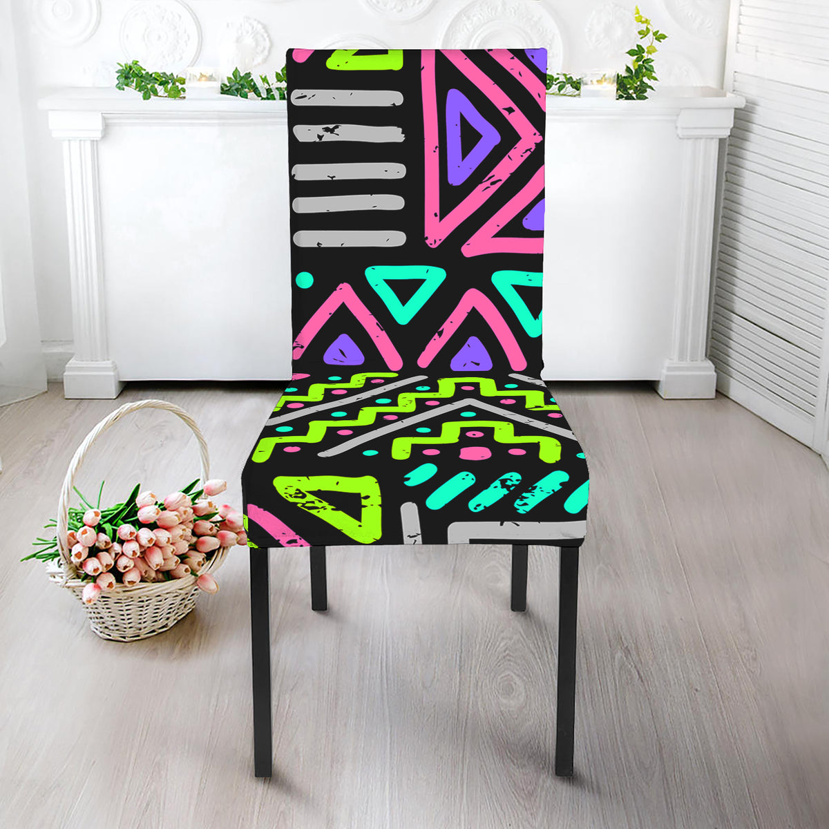 Neon Native Aztec Pattern Print Dining Chair Slipcover