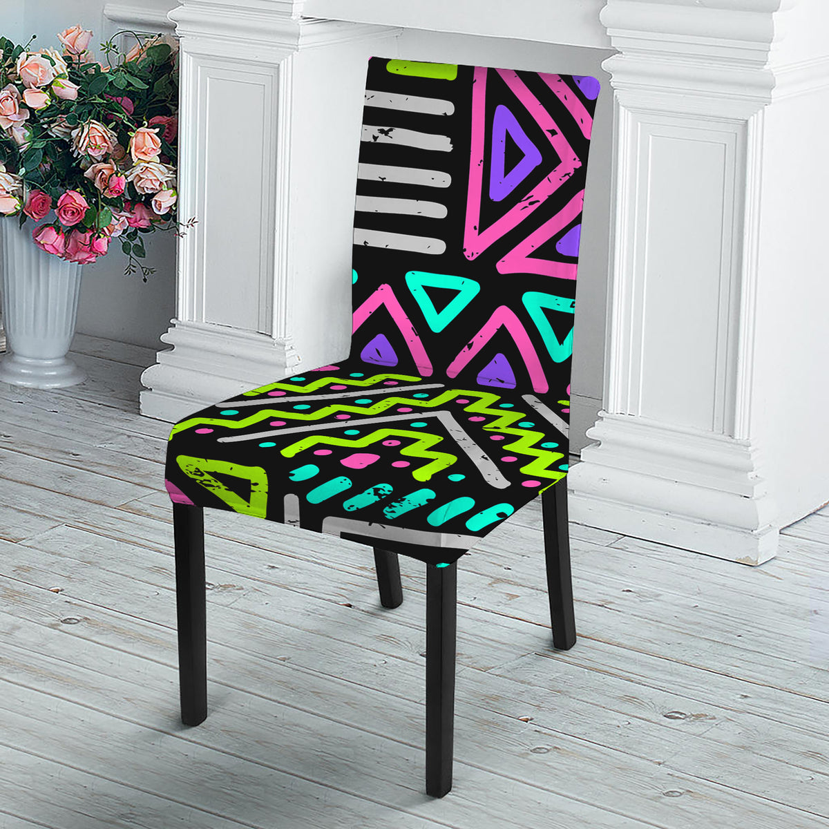 Neon Native Aztec Pattern Print Dining Chair Slipcover