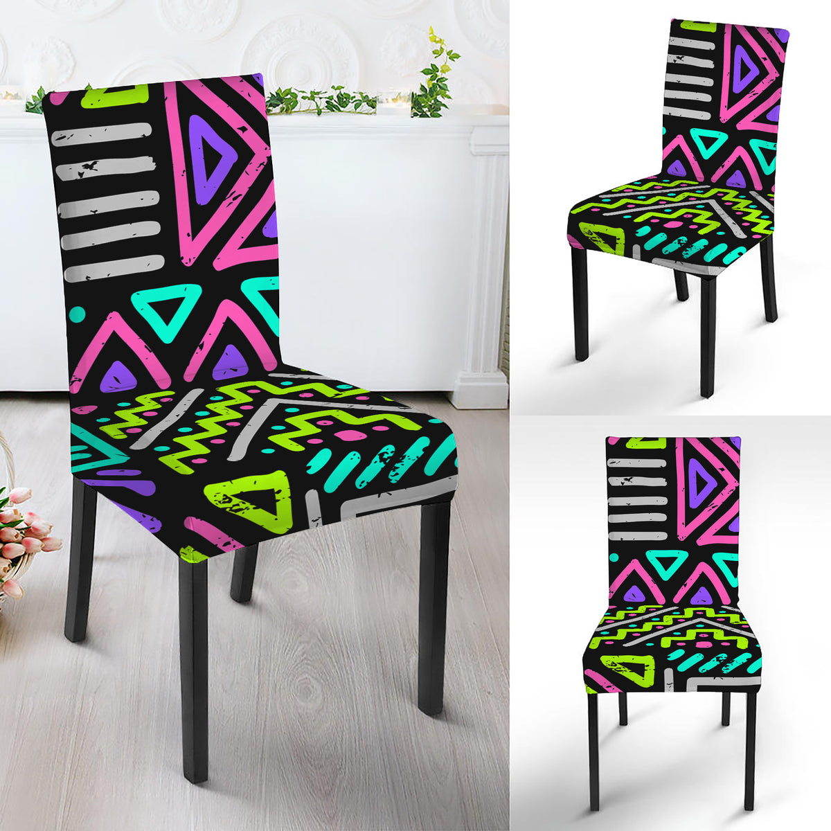 Neon Native Aztec Pattern Print Dining Chair Slipcover