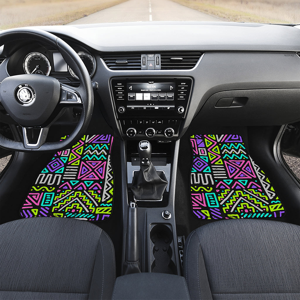 Neon Native Aztec Pattern Print Front and Back Car Floor Mats