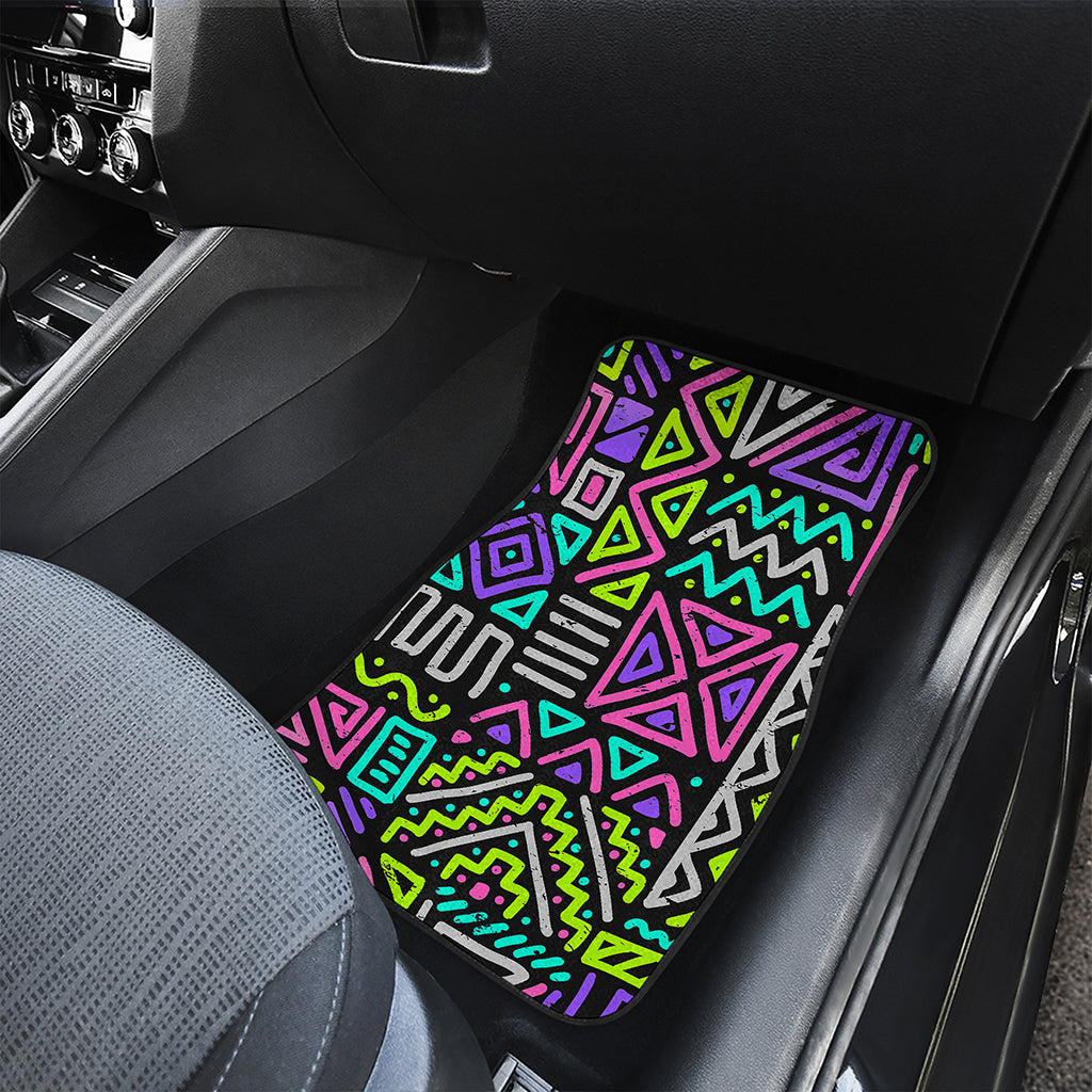 Neon Native Aztec Pattern Print Front and Back Car Floor Mats