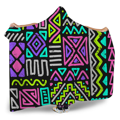 Neon Native Aztec Pattern Print Hooded Blanket