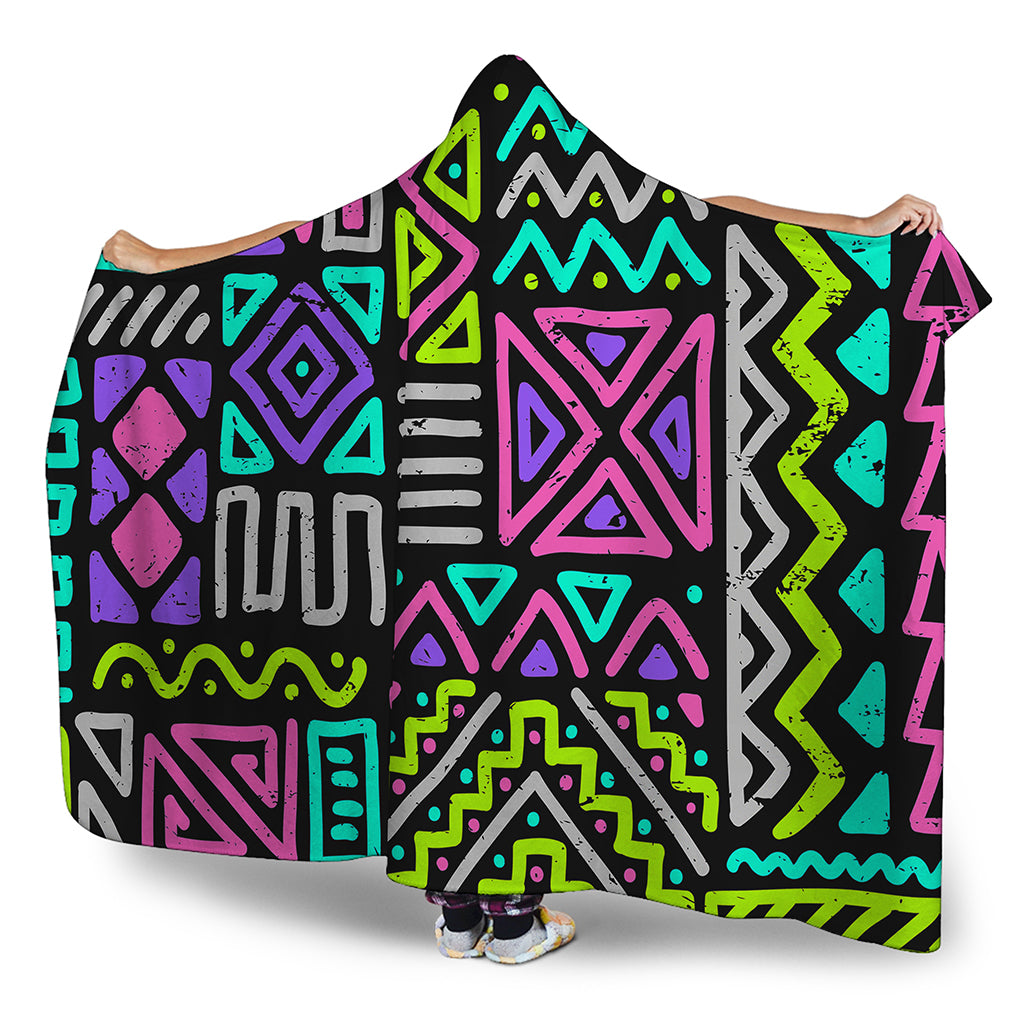 Neon Native Aztec Pattern Print Hooded Blanket