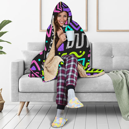 Neon Native Aztec Pattern Print Hooded Blanket