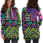 Neon Native Aztec Pattern Print Hoodie Dress GearFrost