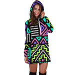 Neon Native Aztec Pattern Print Hoodie Dress GearFrost