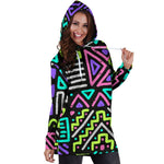 Neon Native Aztec Pattern Print Hoodie Dress GearFrost