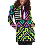 Neon Native Aztec Pattern Print Hoodie Dress GearFrost