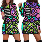 Neon Native Aztec Pattern Print Hoodie Dress GearFrost