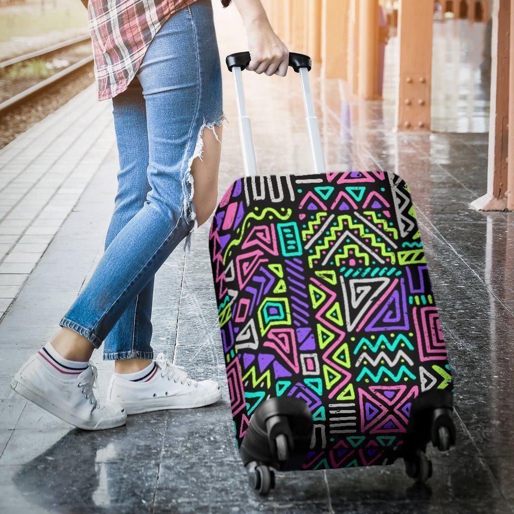 Neon Native Aztec Pattern Print Luggage Cover GearFrost