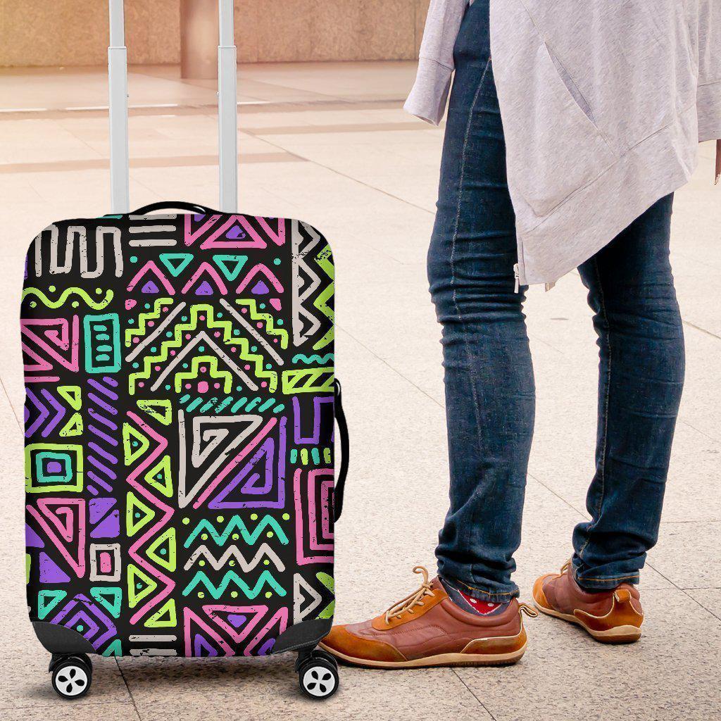 Neon Native Aztec Pattern Print Luggage Cover GearFrost