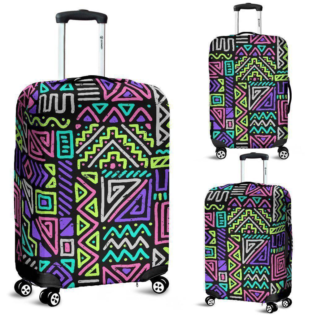 Neon Native Aztec Pattern Print Luggage Cover GearFrost