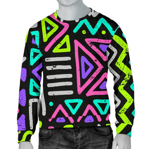 Neon Native Aztec Pattern Print Men's Crewneck Sweatshirt GearFrost