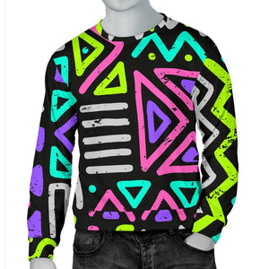 Neon Native Aztec Pattern Print Men's Crewneck Sweatshirt GearFrost