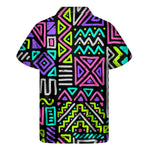 Neon Native Aztec Pattern Print Men's Short Sleeve Shirt