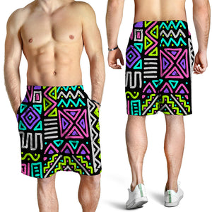 Neon Native Aztec Pattern Print Men's Shorts