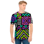 Neon Native Aztec Pattern Print Men's T-Shirt