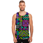 Neon Native Aztec Pattern Print Men's Tank Top
