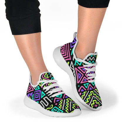 Neon Native Aztec Pattern Print Mesh Knit Shoes GearFrost