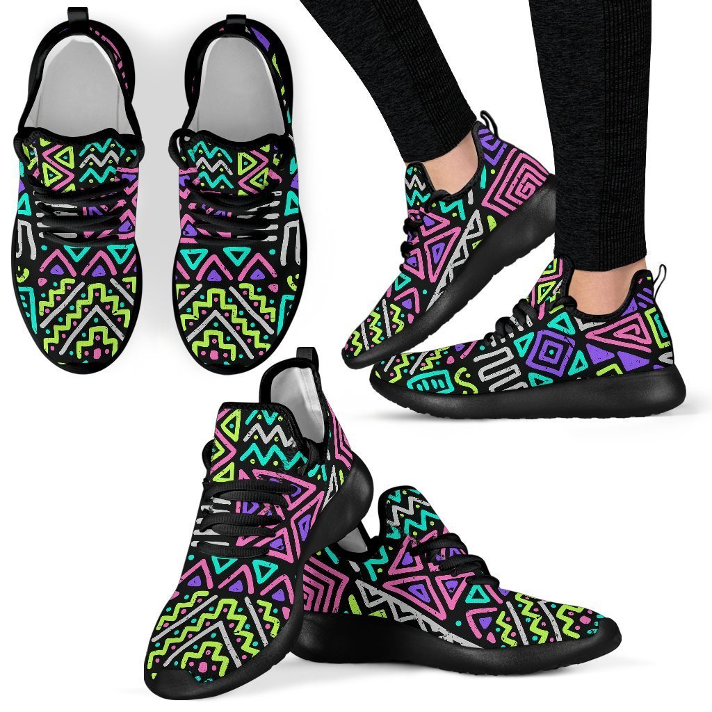 Neon Native Aztec Pattern Print Mesh Knit Shoes GearFrost