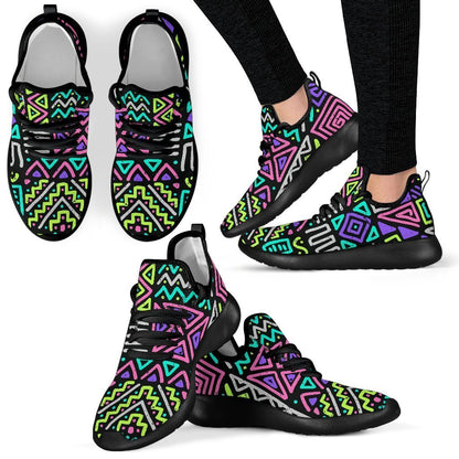 Neon Native Aztec Pattern Print Mesh Knit Shoes GearFrost