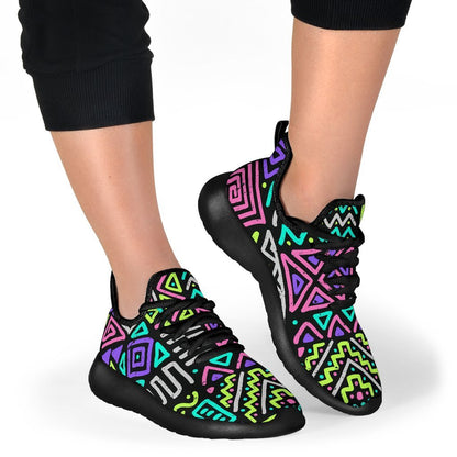 Neon Native Aztec Pattern Print Mesh Knit Shoes GearFrost