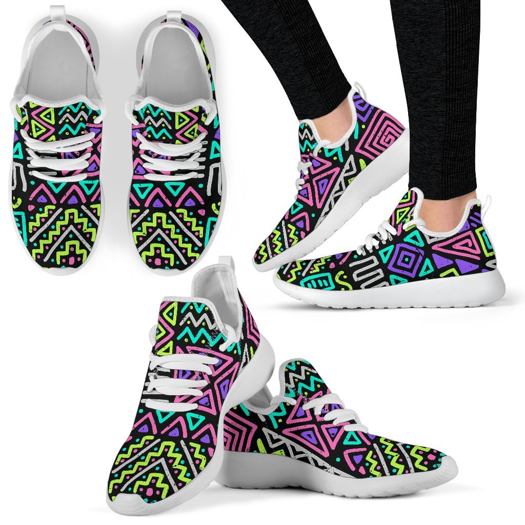Neon Native Aztec Pattern Print Mesh Knit Shoes GearFrost