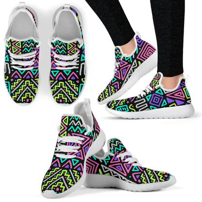 Neon Native Aztec Pattern Print Mesh Knit Shoes GearFrost