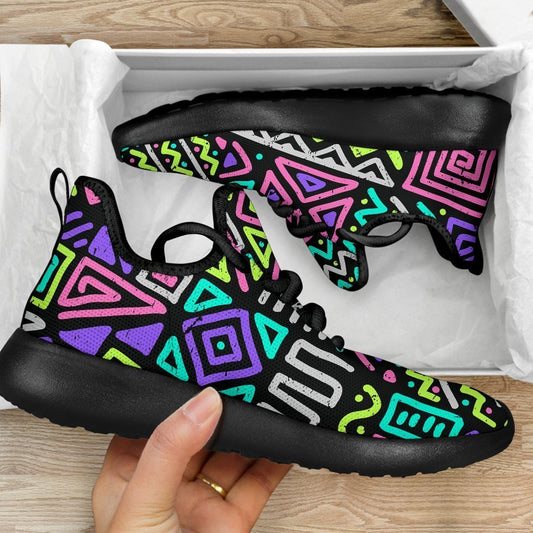 Neon Native Aztec Pattern Print Mesh Knit Shoes GearFrost